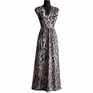 Vintage Cache Animal Print Maxi Dress | Grecian Draped Bodice | Y2K Glam